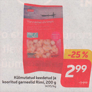 Allahindlus - Külmutatud keedetud ja kooritud garneelid Rimi, 200 g