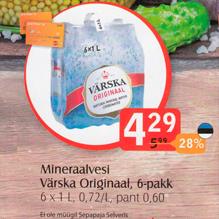 Allahindlus - Mineraalvesi Värska Originaal, 6-pakk