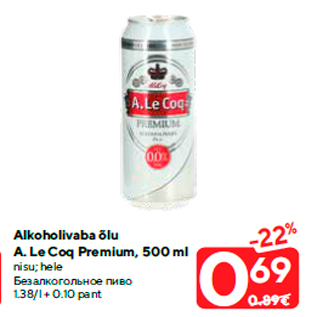 Allahindlus - Alkoholivaba õlu A. Le Coq Premium, 500 ml