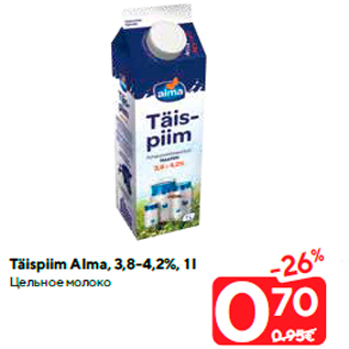 Allahindlus - Täispiim Alma, 3,8-4,2%, 1 l