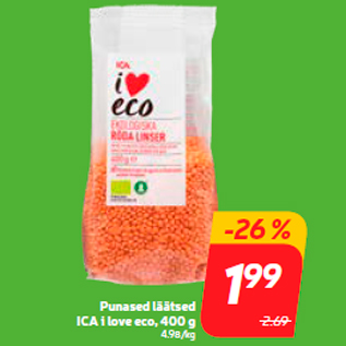 Allahindlus - Punased läätsed ICA i love eco, 400 g