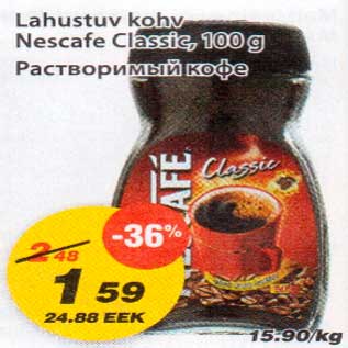 Allahindlus - Lahustuv kohv Nescafe Classic