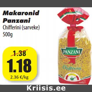 Allahindlus - Makaronid Panzani Chifferini (sarveke) 500g