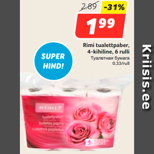 Allahindlus - Rimi tualettpaber, 4-kihiline, 6 rulli