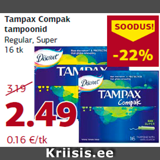 Allahindlus - Tampax Compak tampoonid