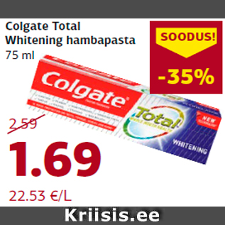 Allahindlus - Colgate Total Whitening hambapasta 75 ml