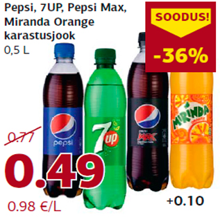 Allahindlus - Pepsi, 7UP, Pepsi Max, Miranda Orange karastusjook 0,5 L