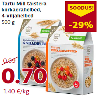 Allahindlus - Tartu Mill täistera kiirkaerahelbed, 4-viljahelbed 500 g