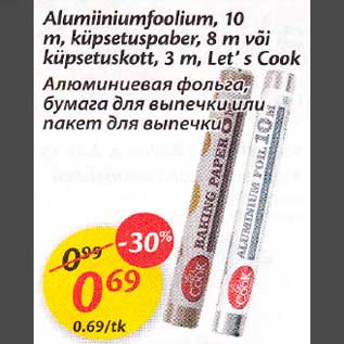 Allahindlus - Alumiiniumfoolium, 10m, küpsetuspaber, 8m või küpsetuspaber, 3 m,Let"s Cook
