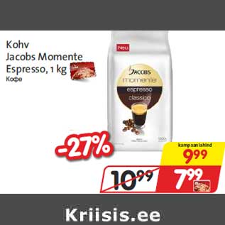 Allahindlus - Kohv Jacobs Momente Espresso, 1 kg