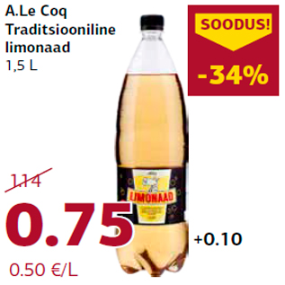 Allahindlus - A.Le Coq Traditsiooniline limonaad 1,5 L