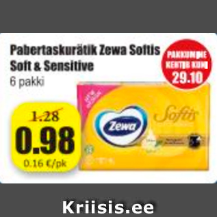 Allahindlus - Pabertaskurätik Zewa Softis Soft & Sensitive