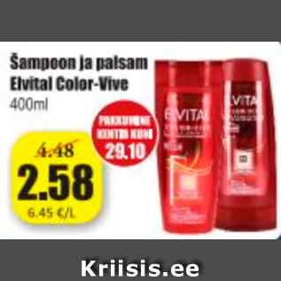 Allahindlus - Šampoon ja palsam Elvital Colir-Vive 400 ml