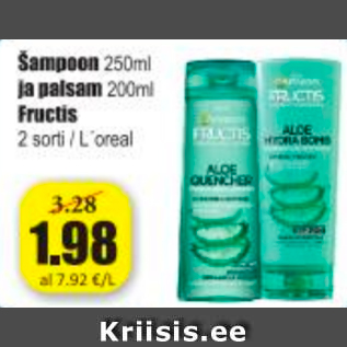 Allahindlus - Šampoon 250 ml ja palsam 200 ml Fructis