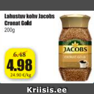 Allahindlus - Lahustuv kohv Jacobs Cronat Gold 200 g