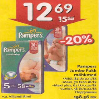 Allahindlus - Pampers Jumbo Pakk mähkmed