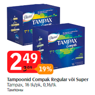 Allahindlus - Tampoonid Compak Regular või Super