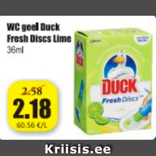 Allahindlus - WC geel Duck Fresh Discs Lime 36 ml