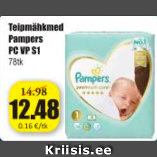 Allahindlus - Teipmähkmed Pampers PC VP S1, 78 tk