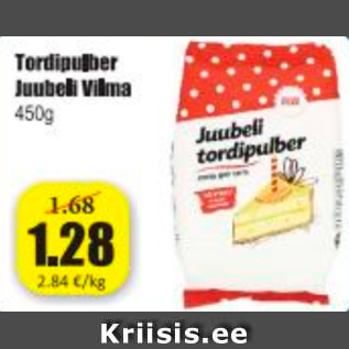 Allahindlus - Tordipulber Juubeli Vilma 450 g