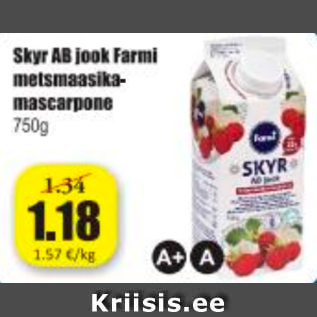 Allahindlus - Skyr AB jook Farmi metsmaasikamascarpone 750 g