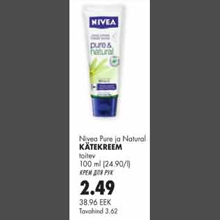 Allahindlus - Nivea Pure ja Natural kätekreem