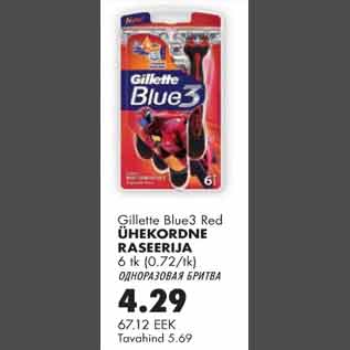 Allahindlus - Gillette Blue3 Red Ühekordne raseerija