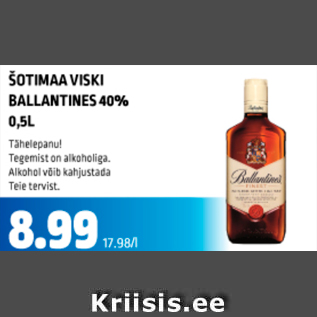 Allahindlus - ŠOTIMAA VISKI BALLANTINES