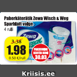 Allahindlus - Paberkäterätik Zewa Wisch & Weg Sparblatt valge