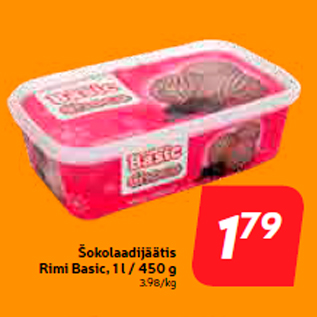 Скидка - Шоколадное мороженое Rimi Basic, 1 л / 450 г