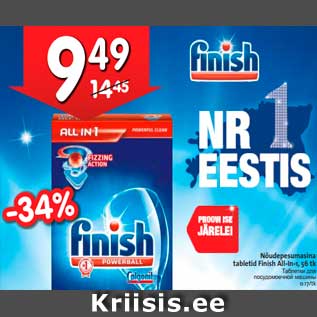 Allahindlus - Nõudepesumasina tabletid Finish All-In-1, 56 tk