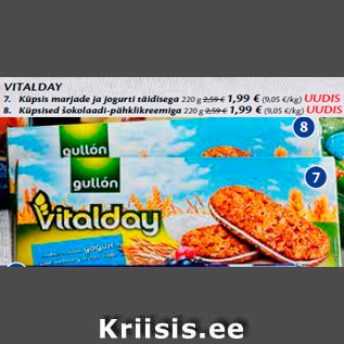 Allahindlus - VITALDAY 7. Küpsis marjade ja jogurti täidisega 220 g; 8. Küpsised šokolaadi-pähklikreemiga 220 g