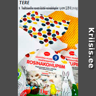 Allahindlus - 9. Traditsiooniline rasvata käsitöö-rosinakohupiim TERE 1 kg