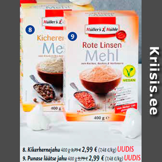 Allahindlus - 8. Kikerhernejahu 400 g; 9. Punase läätse jahu 400 g