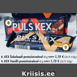 Allahindlus - 8. KEX Šokolaadi-proteiinivahvel 40 g; 9. KEX Vanilli-proteiinivahvel 40 g
