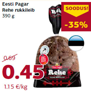 Allahindlus - Eesti Pagar Rehe rukkileib 390 g