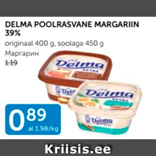 Allahindlus - DELMA POOLRASVANE MARGARIIN 39%