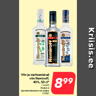 Allahindlus - Viin ja maitsestatud viin Nemiroff, 40%, 50 cl*