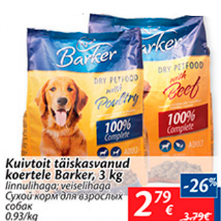 Allahindlus - Kuivtoit täiskasvanud koertele Barker, 3 kg