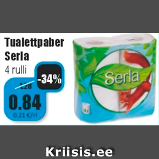 Allahindlus - Tualettpaber Serla 4 rulli