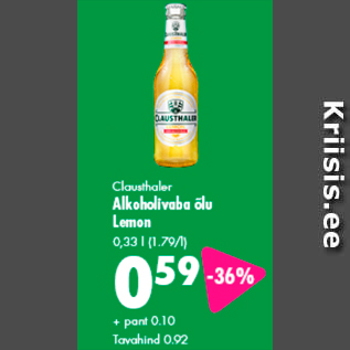 Allahindlus - Clausthaler Alkoholivaba õlu Lemon 0,33 l