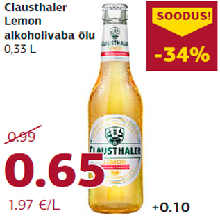 Allahindlus - Clausthaler Lemon alkoholivaba õlu 0,33 L