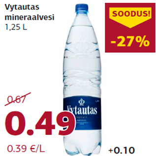 Allahindlus - Vytautas mineraalvesi 1,25 L