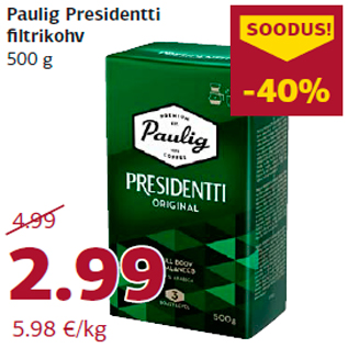 Allahindlus - Paulig Presidentti fi ltrikohv 500 g