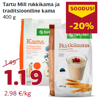 Allahindlus - Tartu Mill rukkikama ja traditsiooniline kama 400 g