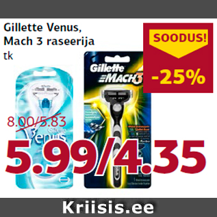 Allahindlus - Gillette Venus, Mach 3 raseerija tk