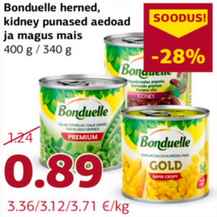 Allahindlus - Bonduelle herned, kidney punased aedoad ja magus mais