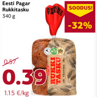 Allahindlus - Eesti Pagar Rukkitasku 340 g