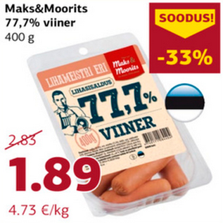 Allahindlus - Maks&Moorits 77,7% viiner 400 g