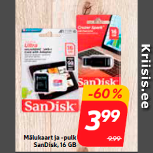 Скидка - Карта памяти и флешка SanDisk, 16 ГБ